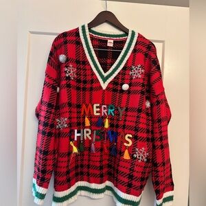 Festive Red Plaid Christmas Sweater